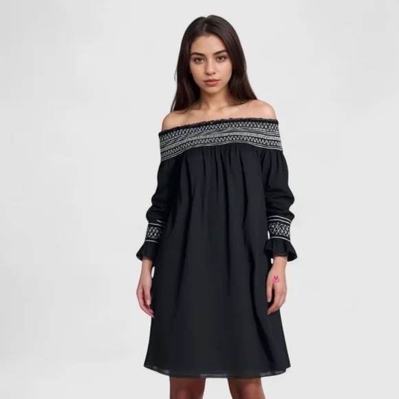Maje Dresses & Skirts - Maje Sz S Rafy Bohemian Black Off-Shoulder Cotton Dress